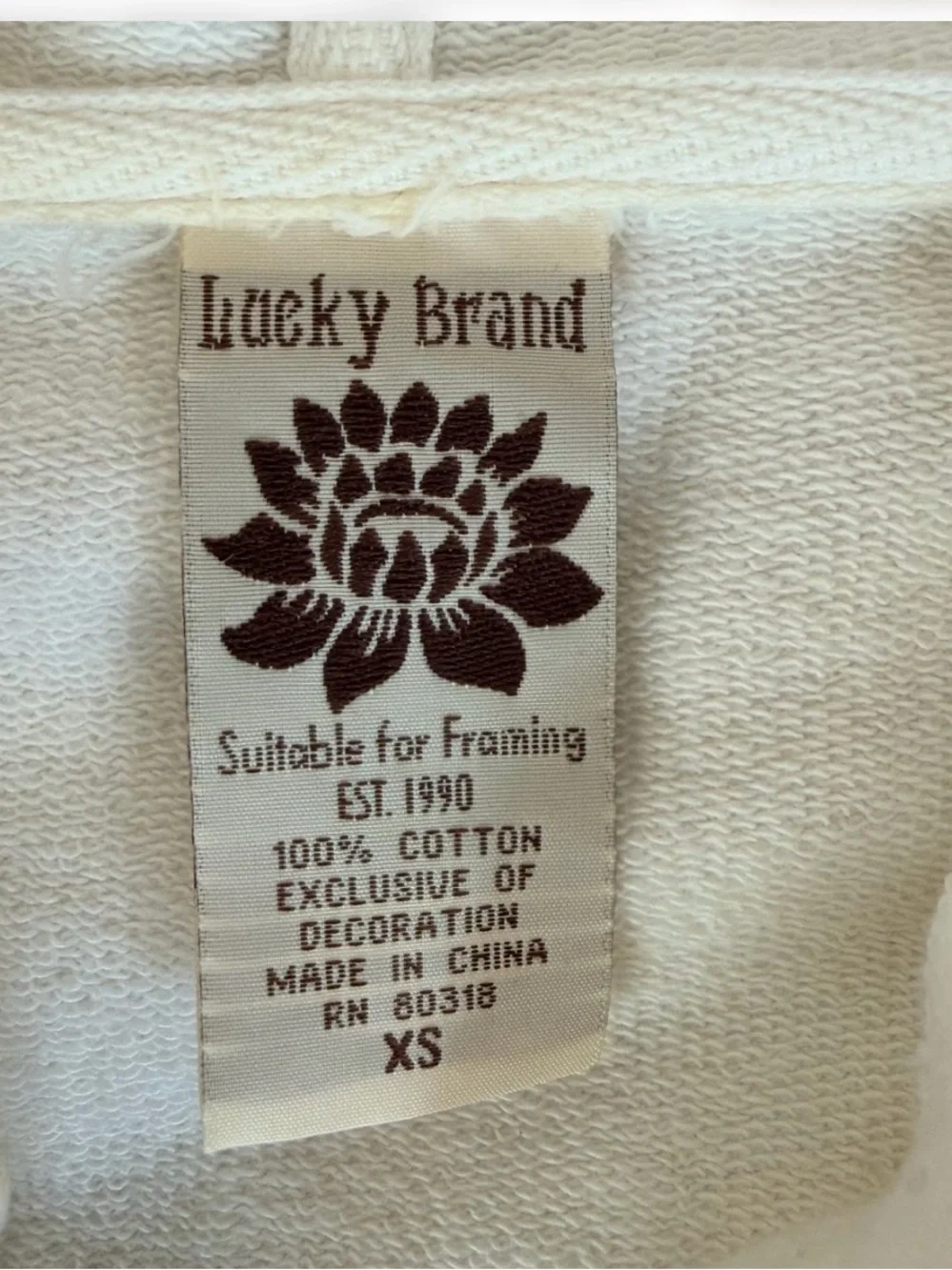 Lucky Brand Y2K Cream Black Paisley Peace Sign Full Zip Hoodie Womens XS Boho